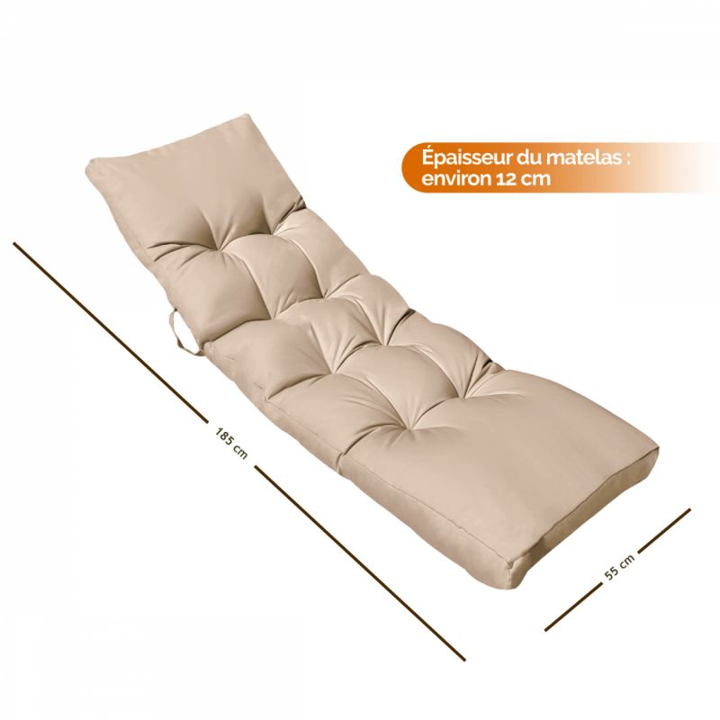 Coussin pour bain de soleil - 185 x 55 cm - Beige