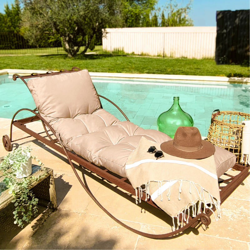 Coussin pour bain de soleil capitonné - 185 x 60 cm - Beige