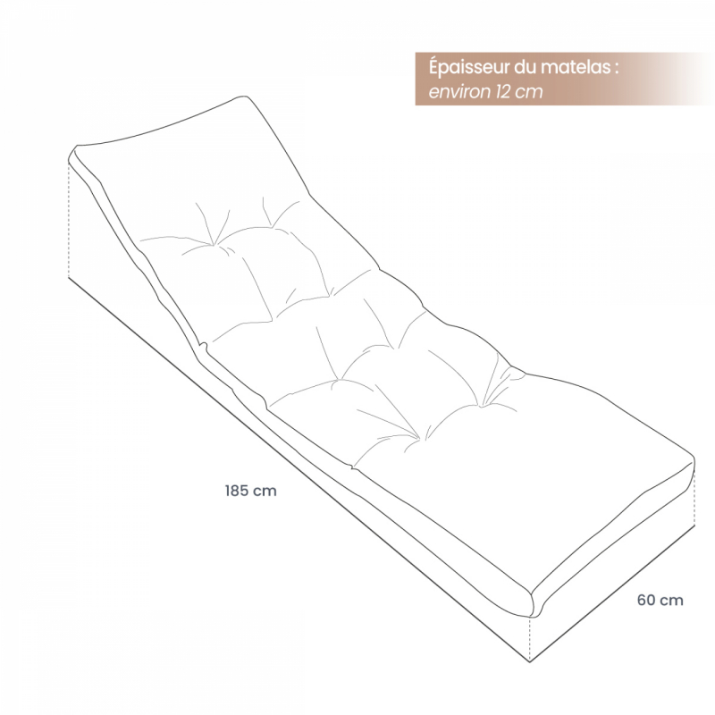 Coussin pour bain de soleil capitonné - 185 x 60 cm - Beige
