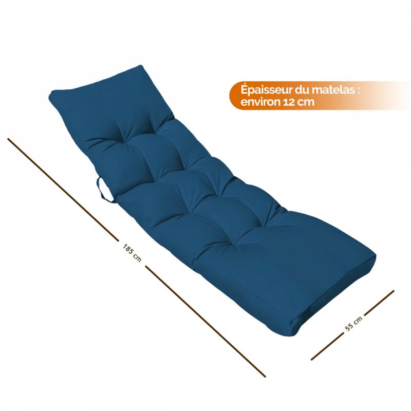 Coussin pour bain de soleil - 185 x 55 cm - Bleu azur