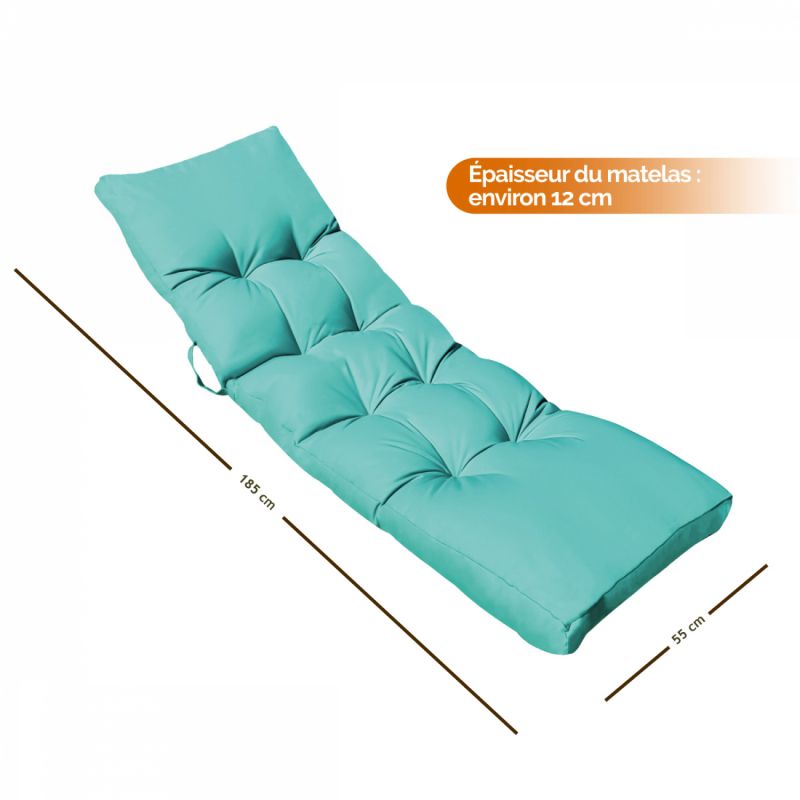 Coussin pour bain de soleil - 185 x 55 cm - Bleu turquoise