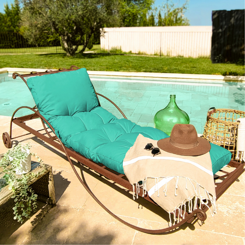 Coussin pour bain de soleil capitonné - 185 x 60 cm - Bleu turquoise