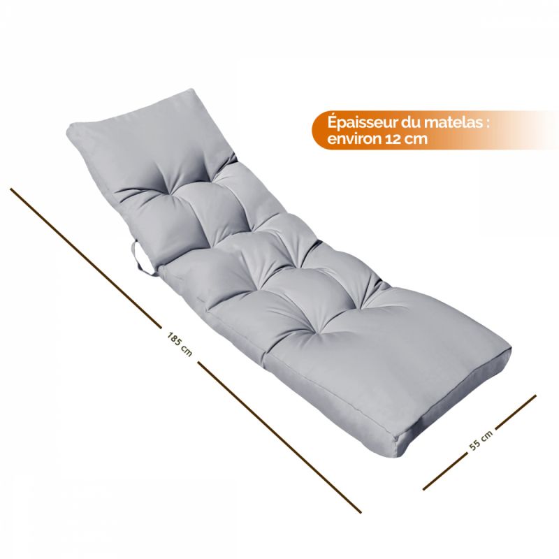 Coussin pour bain de soleil - 185 x 55 cm - Gris clair