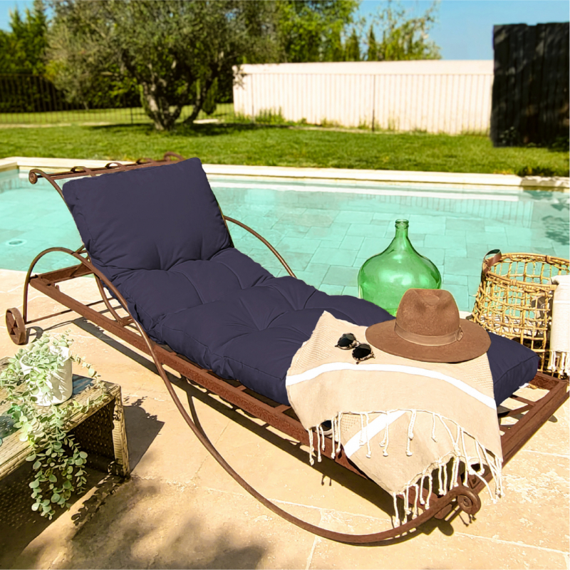 Coussin pour bain de soleil capitonné - 185 x 60 cm - Gris foncé