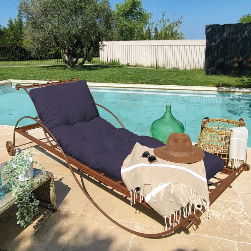 Coussin pour bain de soleil capitonné - 185 x 55 cm - Gris foncé