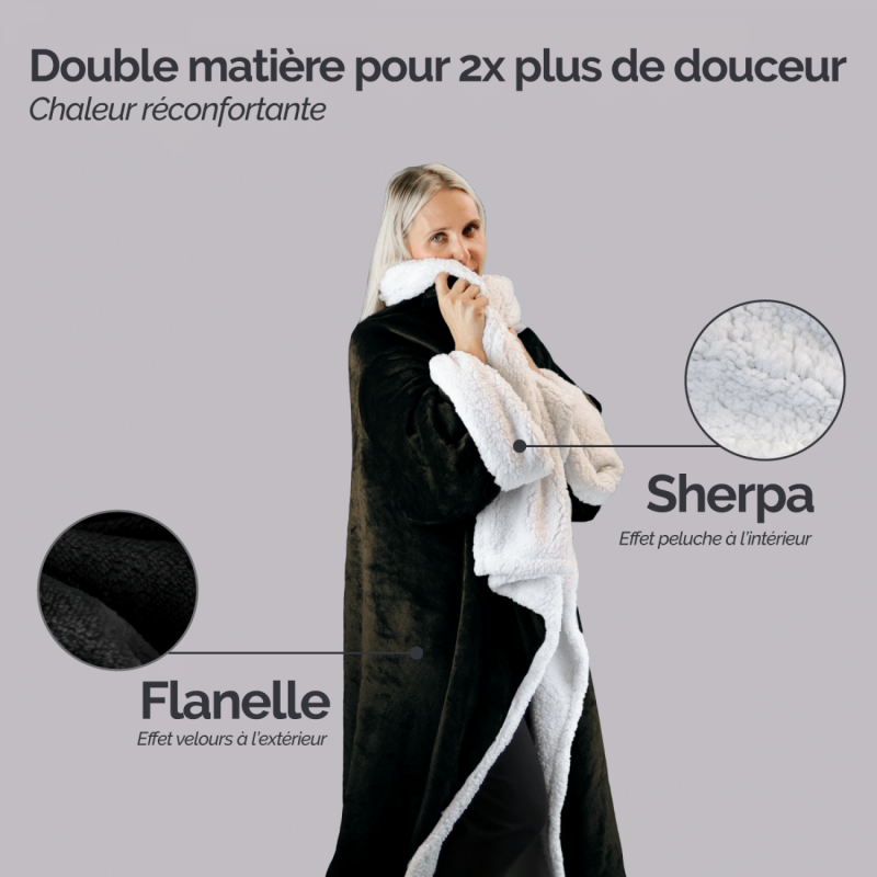 Plaid avec manches - Sherpa et flanelle - Adulte - Noir