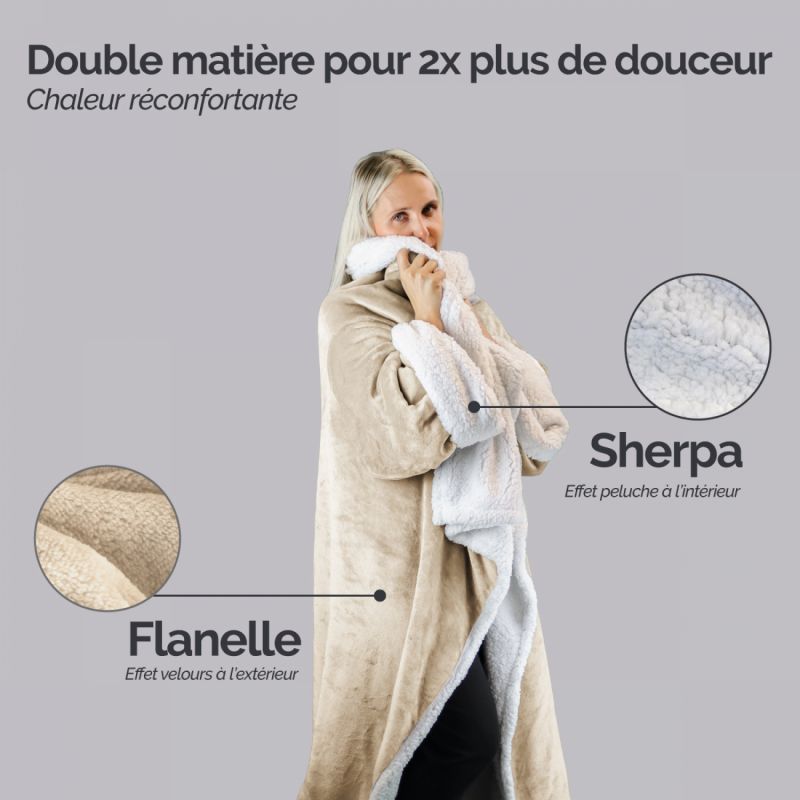 Plaid avec manches - Sherpa et flanelle - Adulte - Beige