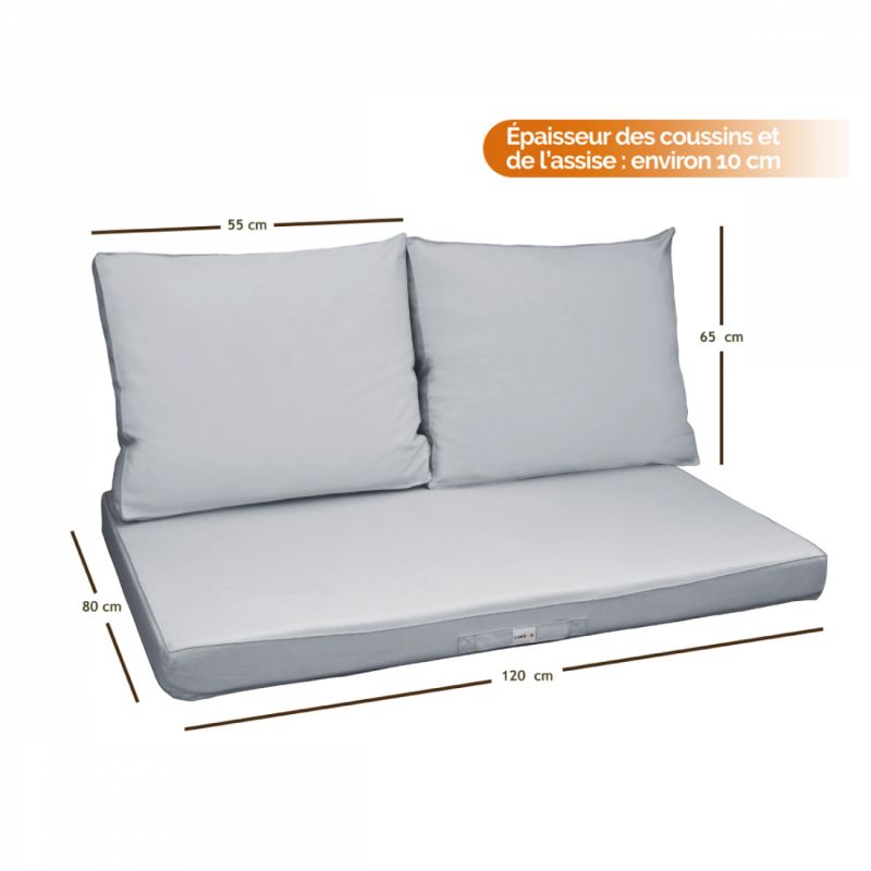 Kit de coussins déhoussables pour palette - Gris clair