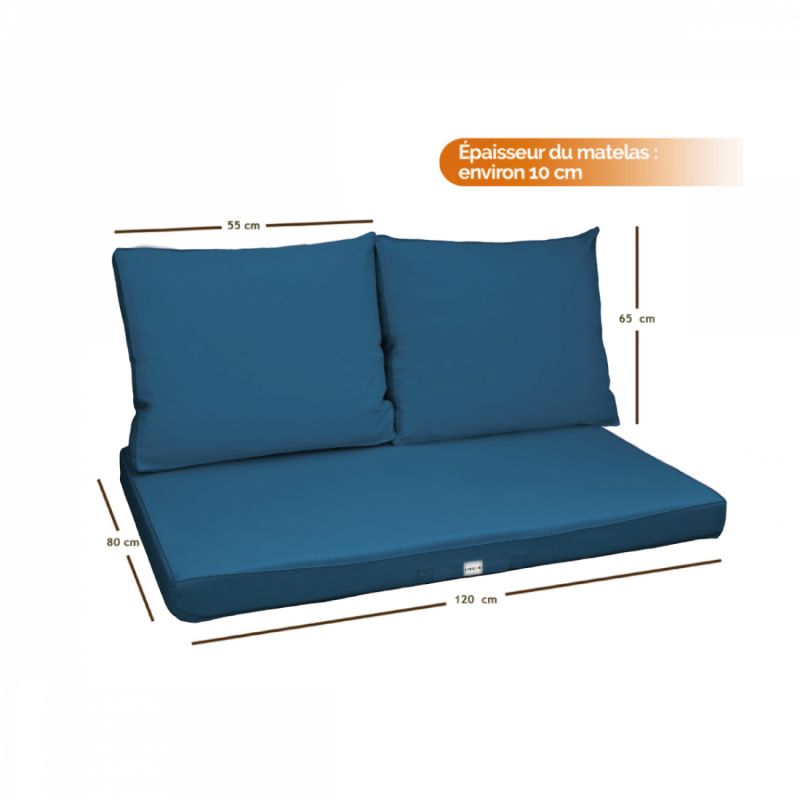 Kit de coussins déhoussables pour palette - Bleu azur