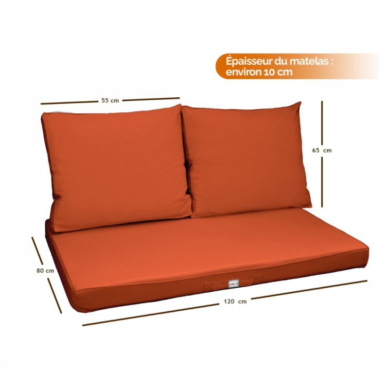 Kit de coussins déhoussables pour palette - Terracotta