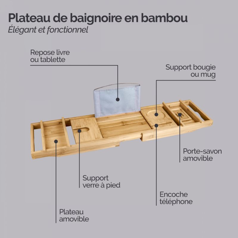 Plateau de baignoire extensible - Bambou