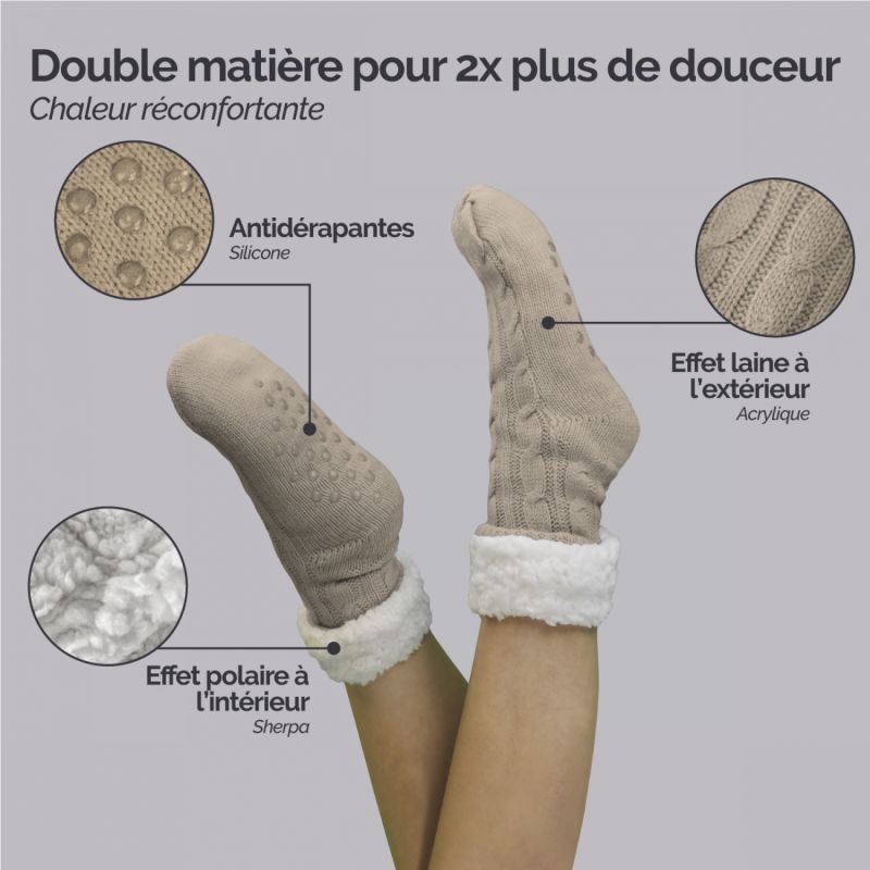 Chaussettes polaires - Taille 40-45 - Beige