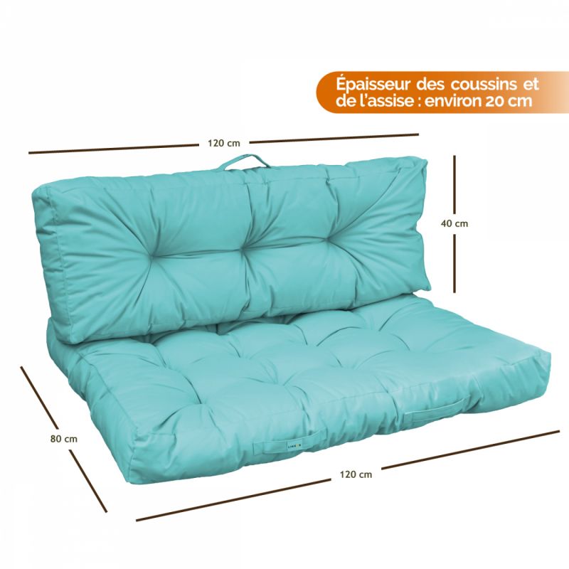 Kit de coussins capitonnés pour palette - Bleu turquoise