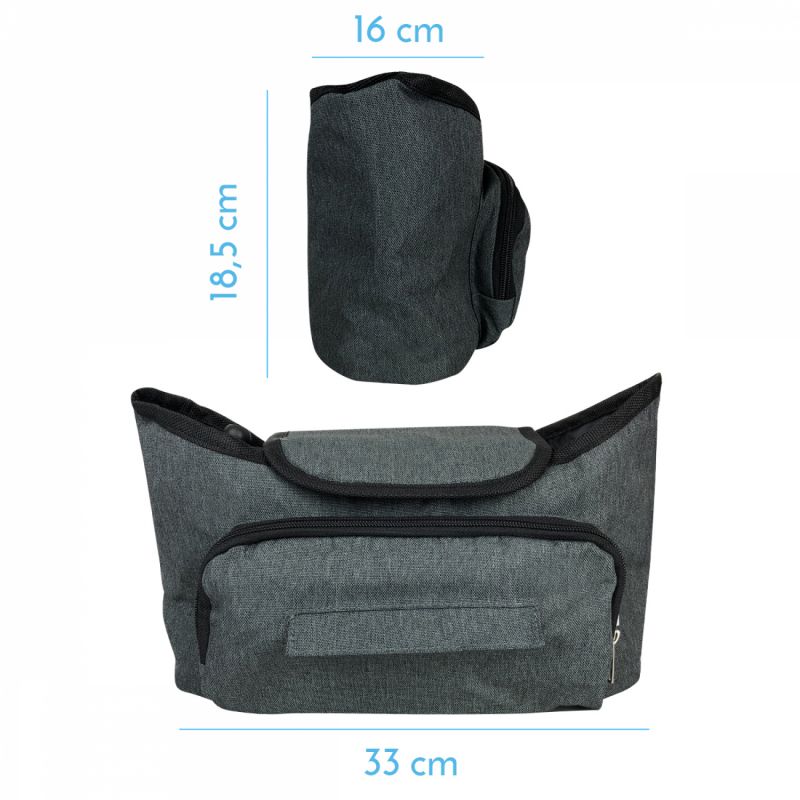 Lot de 2 sacs pour poussette - 33 x 16 x 18.5 cm - Gris